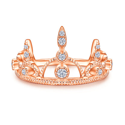 Crown Design 925 Silver Ring - 18K Gold Plated Zirconia Band for Women