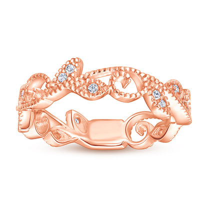 Leaf Motif 925 Silver Ring - Nature-Inspired Zirconia Band in Three Finishes