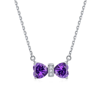 925 Sterling Silver Double Heart Birthstone Necklace - Romantic Lucky Charm Jewelry