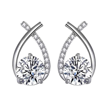 925 Sterling Silver Mermaid Tail Geometric Stud Earrings with 0.5ct or 1ct White/Yellow Gold Moissanite Rhodium Plated Luxury Jewelry for Women
