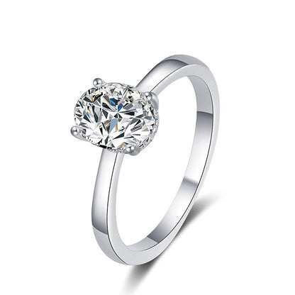 925 Silver Oval Geometric Moissanite Ring 0.5ct 4x6mm 1ct 5x7mm 2ct 7x9mm Rhodium Plated Women's Jewelry Size 5-9