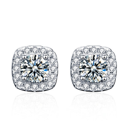 925 Sterling Silver Geometric Square Stud Earrings with 0.5ct/1ct/2ct Hearts & Arrows Moissanite Professional Elegant Jewelry for Women