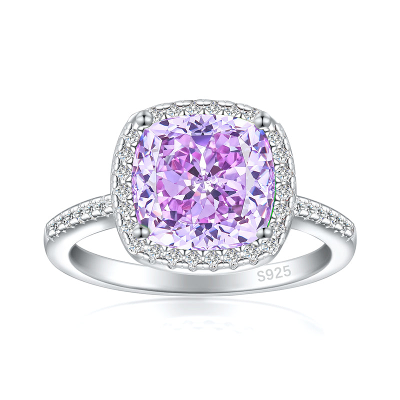 S925 Sterling Silver 3.5ct Colored Gemstone Ring - Luxury Princess Cut Flame Jewelry