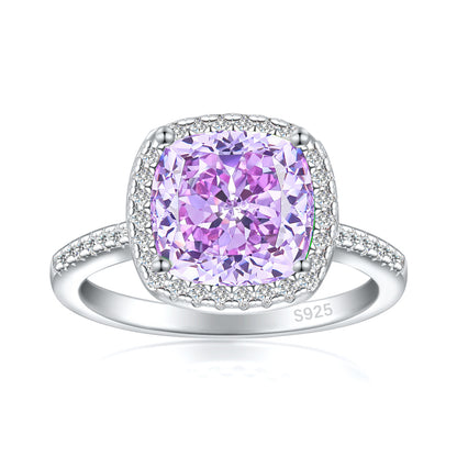 S925 Sterling Silver 3.5ct Colored Gemstone Ring - Luxury Princess Cut Flame Jewelry