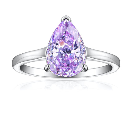 4ct Teardrop Ice-Cut 925 Silver Ring - Luxurious 8×12mm Gemstone Statement Band