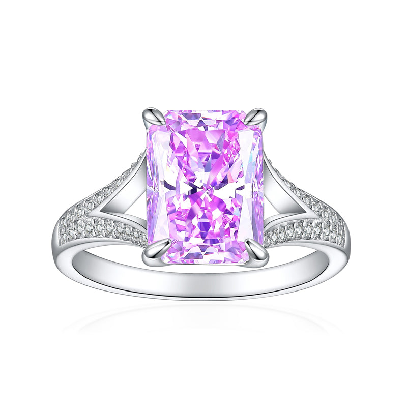 4ct Square Gemstone 925 Silver Ring - Luxe 8*11mm Flame & Ice-Cut Princess Crown Ring for Women
