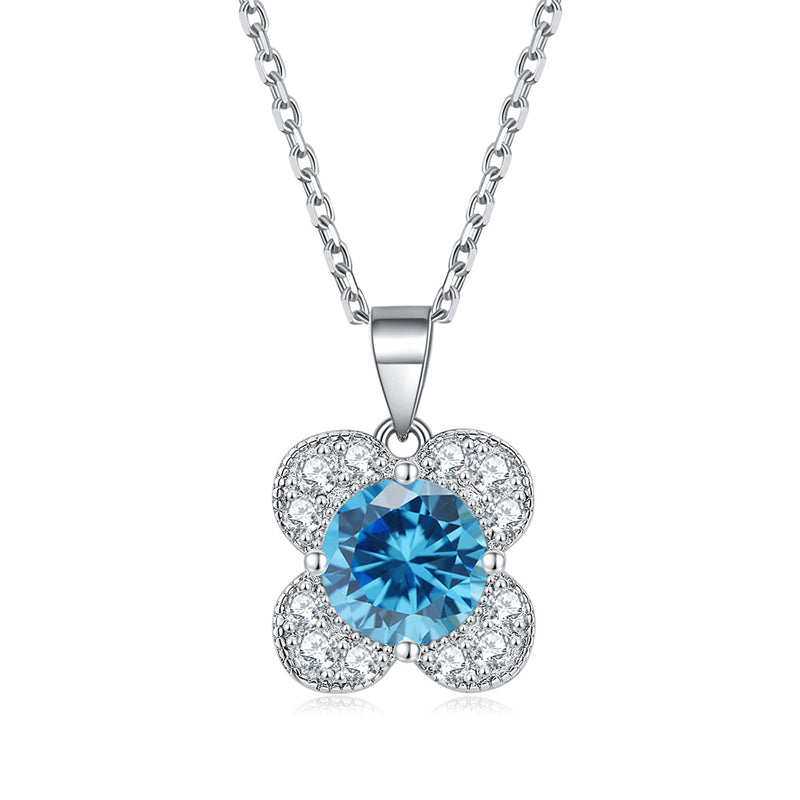 925 Sterling Silver Floral Birthstone Pendant Necklace - Four-Leaf Clover Charm Jewelry