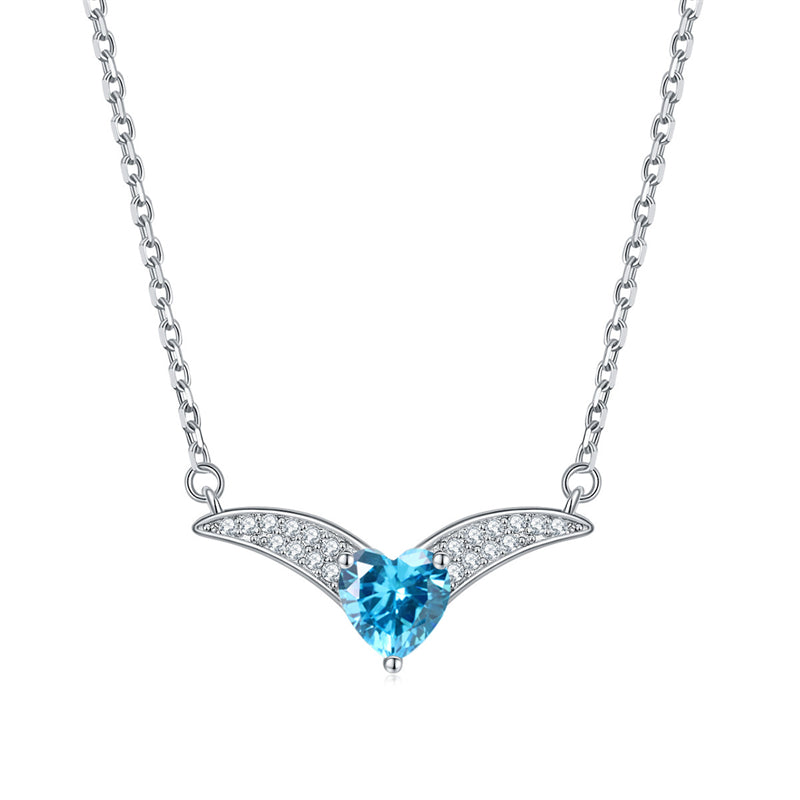 925 Sterling Silver Zodiac Heart Pendant Necklace - Elegant V-Collarbone Chain