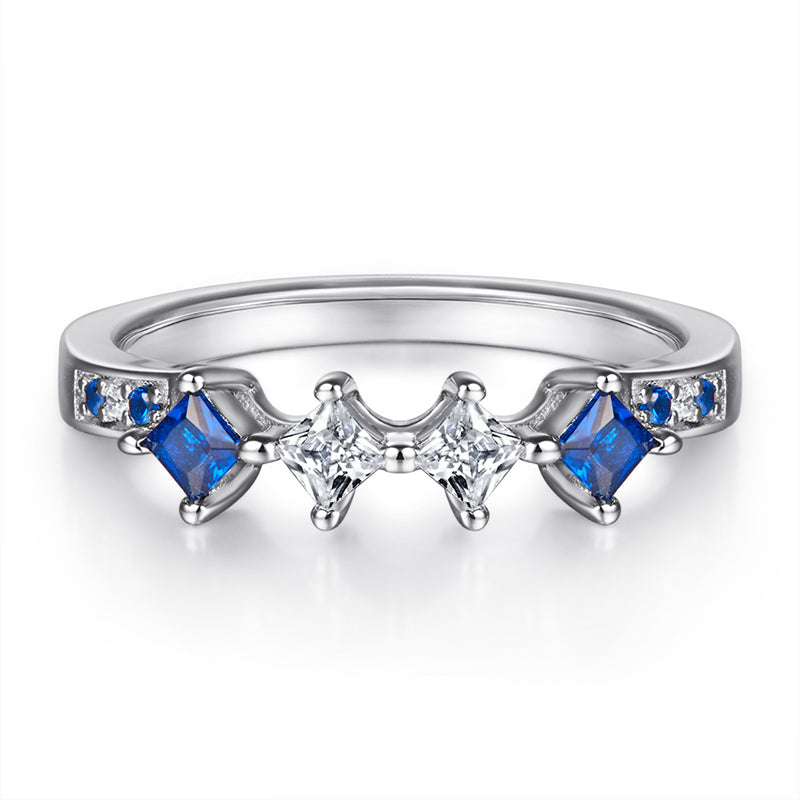 Heart-Shaped Blue Zirconia 925 Silver Ring Set - Modern Stackable Jewelry