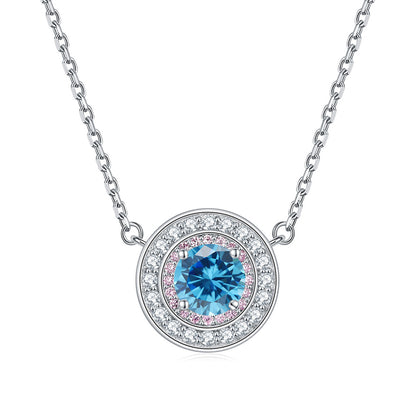 925 Sterling Silver Round Birthstone Pendant Necklace - Colorful Zircon Jewelry