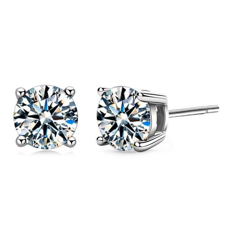 925 Sterling Silver Geometric Stud Earrings with 0.3ct/0.5ct/1ct/2ct White or Black Moissanite Hearts and Arrows Cut Micro-Paved Minimalist Design for Women