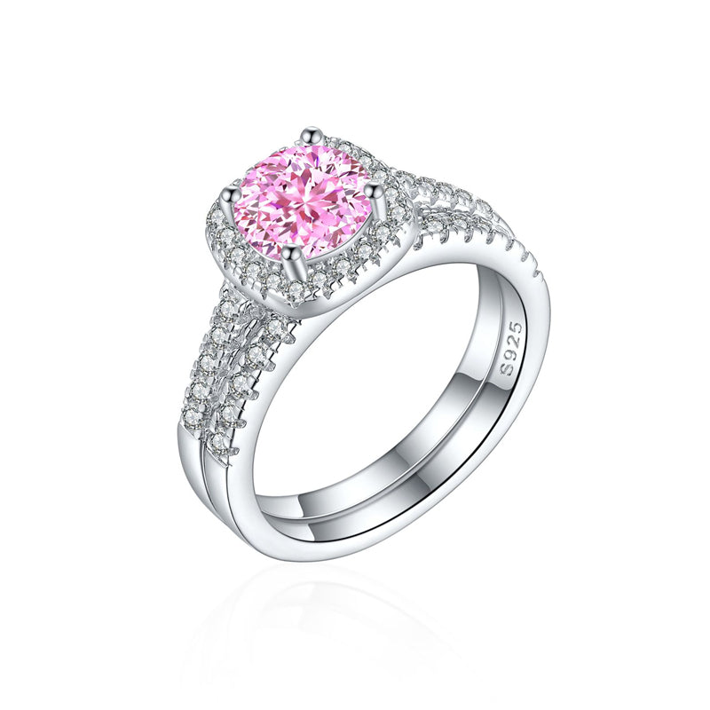 S925 Sterling Silver 1.2ct Round 100-Facet Flame Cut Ring Set - 8×8mm Colored Gemstone Jewelry