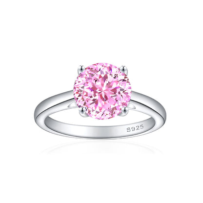 S925 Sterling Silver 2ct Round 100-Facet Flame Cut Ring - 8×8mm Floral Inspired Colored Gemstone Jewelry