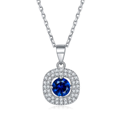 925 Sterling Silver Square Birthstone Necklace - Modern Colorful Pendant