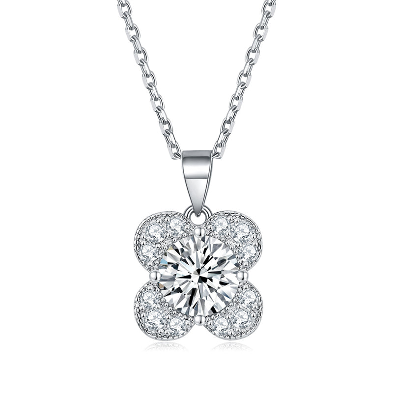 925 Sterling Silver Floral Birthstone Pendant Necklace - Four-Leaf Clover Charm Jewelry