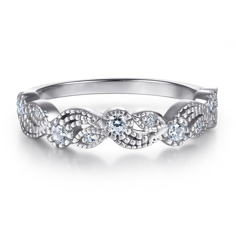 S925 Sterling Silver Vintage Floral Engagement Set - European-Inspired Wedding Jewelry