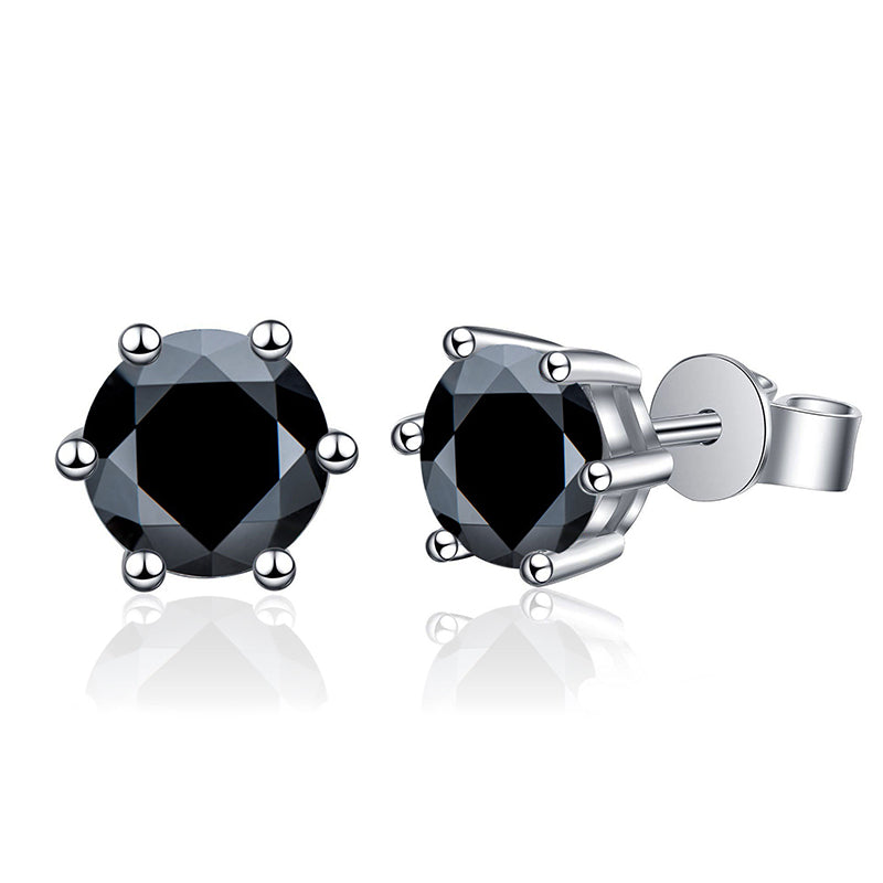 925 Sterling Silver Geometric Stud Earrings with White Black Diamond 30pt 50pt 1ct 2ct Electroplated Simple Elegant for Women