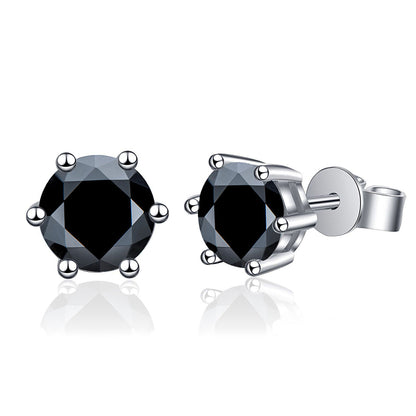 925 Sterling Silver Geometric Stud Earrings with White Black Diamond 30pt 50pt 1ct 2ct Electroplated Simple Elegant for Women