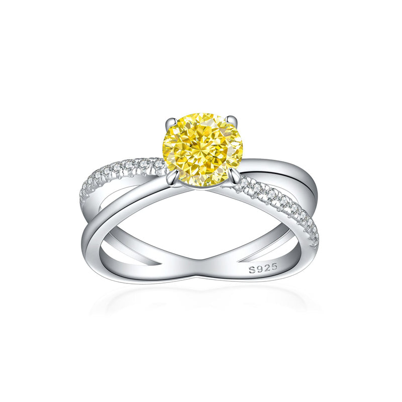 S925 Sterling Silver 1.2ct Flame-Cut Crossover Ring - 7×7mm Colored Gemstone Statement Jewelry