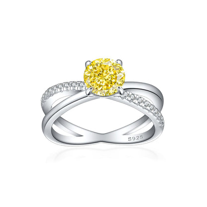 S925 Sterling Silver 1.2ct Flame-Cut Crossover Ring - 7×7mm Colored Gemstone Statement Jewelry