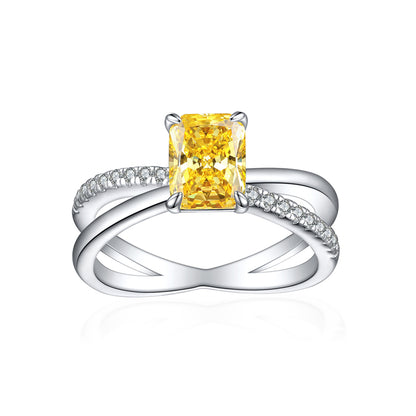 925 Sterling Silver Ice-Cut Square Gemstone Ring - Elegant Bow Design High Carbon Diamond Women's Band
