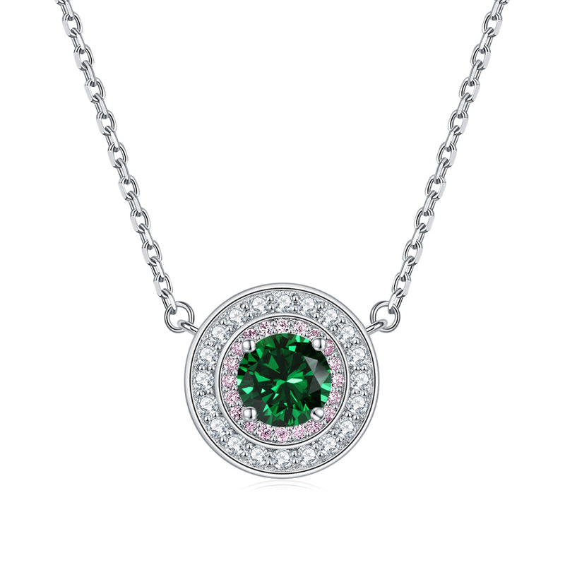 925 Sterling Silver Round Birthstone Pendant Necklace - Colorful Zircon Jewelry