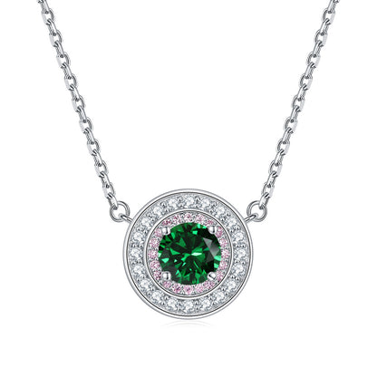 925 Sterling Silver Round Birthstone Pendant Necklace - Colorful Zircon Jewelry