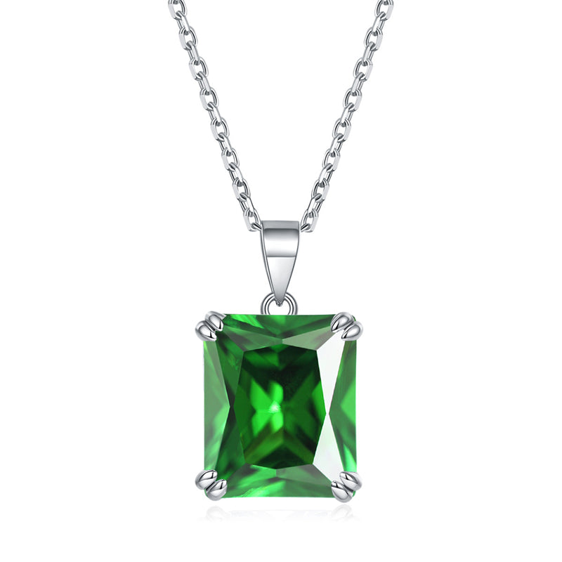 925 Sterling Silver Rectangular Zircon Pendant Necklace - Minimalist Birthstone Collarbone Chain