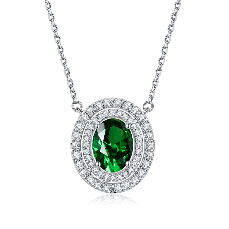 925 Sterling Silver Emerald Oval Pendant Necklace - Modern Birthstone Jewelry