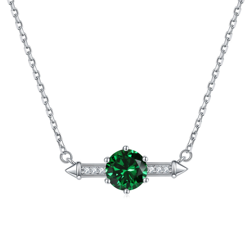 925 Sterling Silver Six-Prong Birthstone Necklace - Contemporary Geometric Pendant