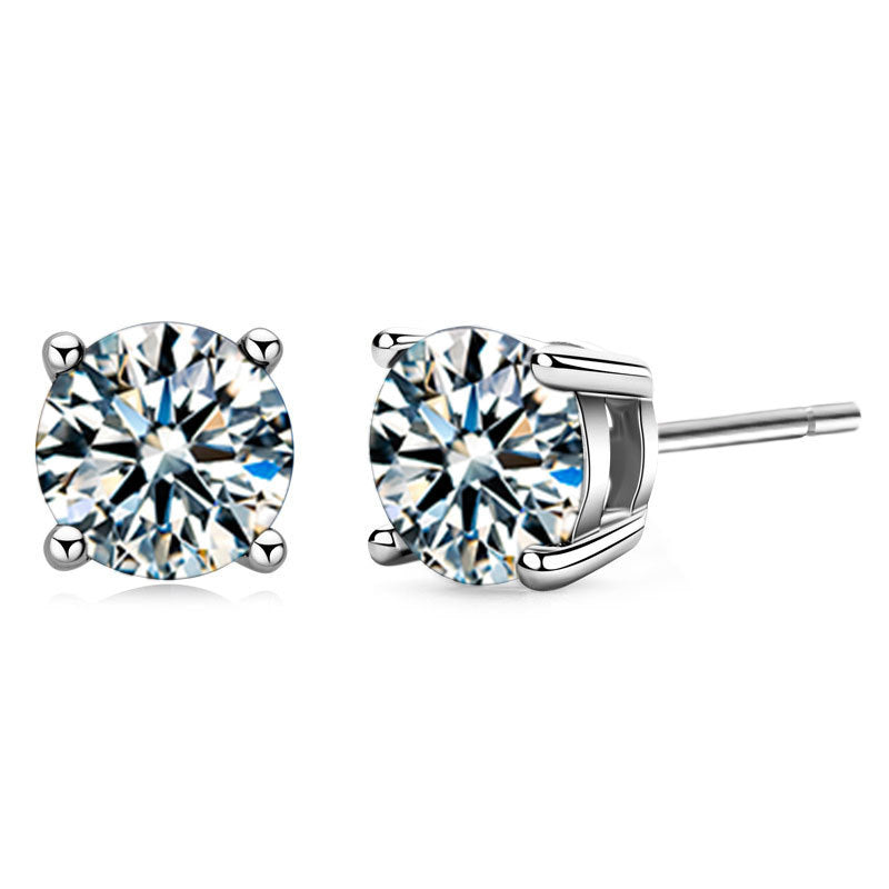 925 Sterling Silver Geometric Stud Earrings with 0.3ct/0.5ct/1ct/2ct White or Black Moissanite Hearts and Arrows Cut Micro-Paved Minimalist Design for Women