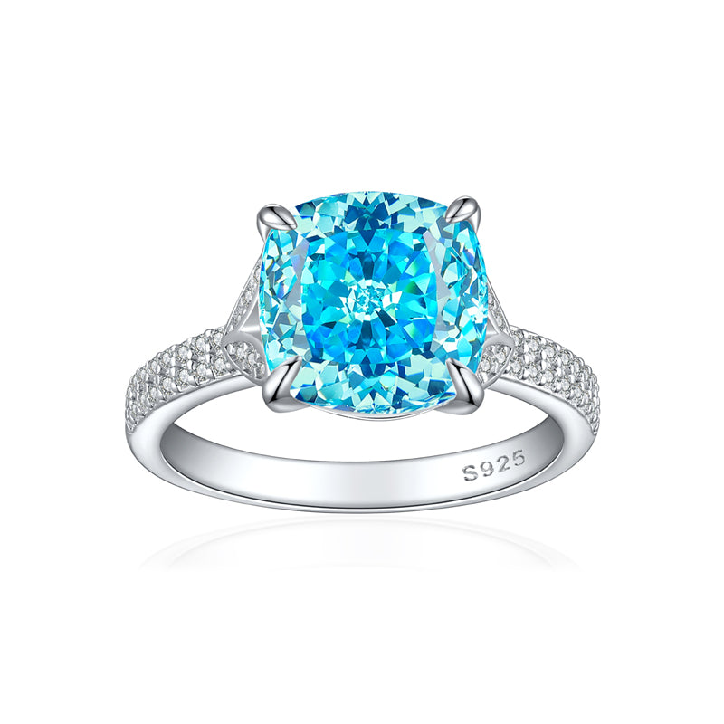 S925 Sterling Silver 5ct Flame-Cut Leaf Ring - Dazzling 10×10mm Colored Zirconia Statement Jewelry