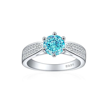 S925 Sterling Silver 1.2ct Ice-Cut Celestial Ring - 7×7mm Colored Gemstone Statement Jewelry