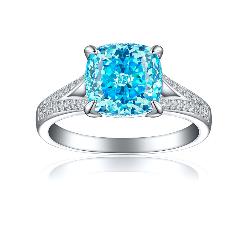 S925 Sterling Silver 3.5ct Ice-Cut Colored Gemstone Ring - 9×9mm Statement Jewelry