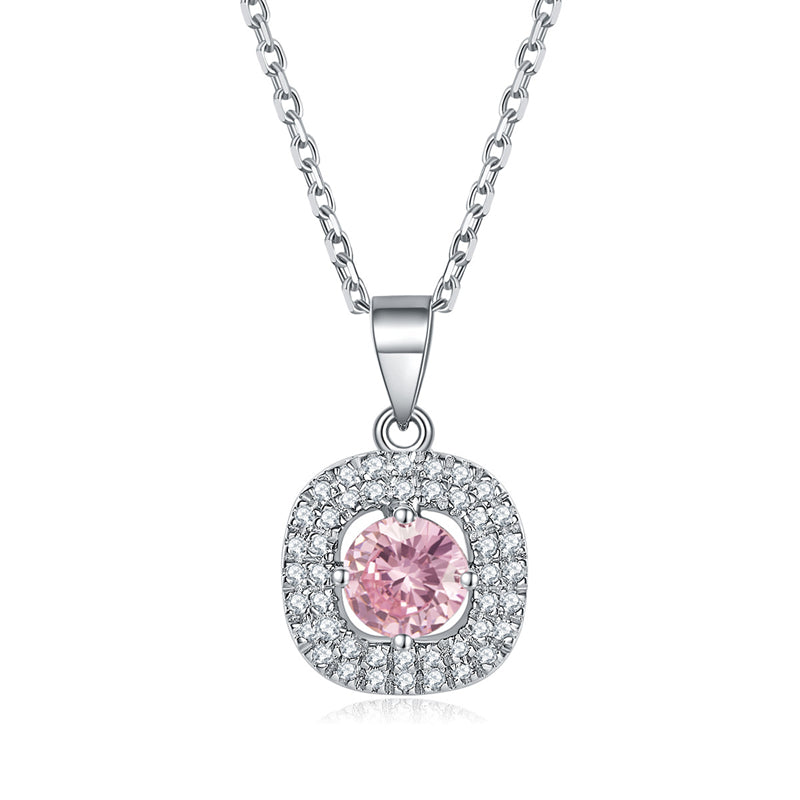 925 Sterling Silver Square Birthstone Necklace - Modern Colorful Pendant