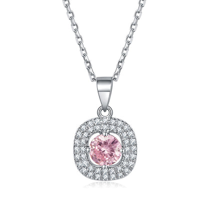 925 Sterling Silver Square Birthstone Necklace - Modern Colorful Pendant