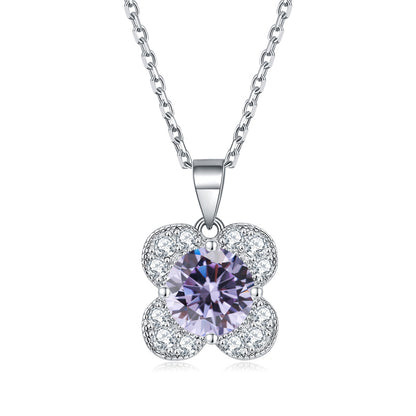 925 Sterling Silver Floral Birthstone Pendant Necklace - Four-Leaf Clover Charm Jewelry