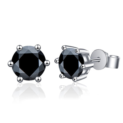 925 Sterling Silver Geometric Stud Earrings with White Black Diamond 30pt 50pt 1ct 2ct Electroplated Simple Elegant for Women