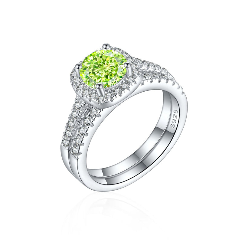 S925 Sterling Silver 1.2ct Round 100-Facet Flame Cut Ring Set - 8×8mm Colored Gemstone Jewelry