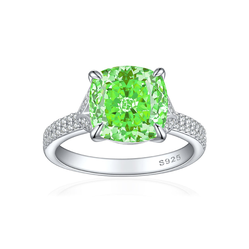 S925 Sterling Silver 5ct Flame-Cut Leaf Ring - Dazzling 10×10mm Colored Zirconia Statement Jewelry