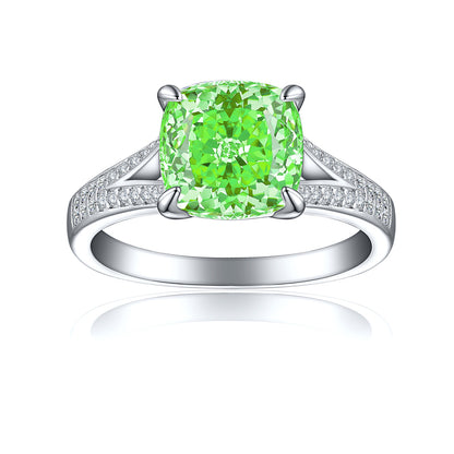 S925 Sterling Silver 3.5ct Ice-Cut Colored Gemstone Ring - 9×9mm Statement Jewelry