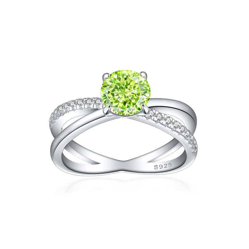 S925 Sterling Silver 1.2ct Flame-Cut Crossover Ring - 7×7mm Colored Gemstone Statement Jewelry