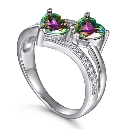 S925 Sterling Silver Double Heart Ring - Colorful Gemstone Jewelry for Women