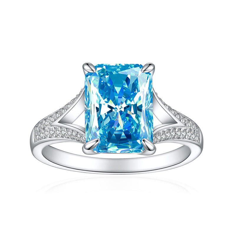 4ct Square Gemstone 925 Silver Ring - Luxe 8*11mm Flame & Ice-Cut Princess Crown Ring for Women