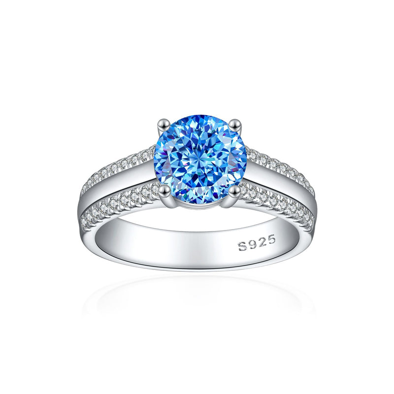 S925 Sterling Silver 2ct Flame-Cut Half Eternity Ring - 5A Zirconia Colored Gemstone Jewelry