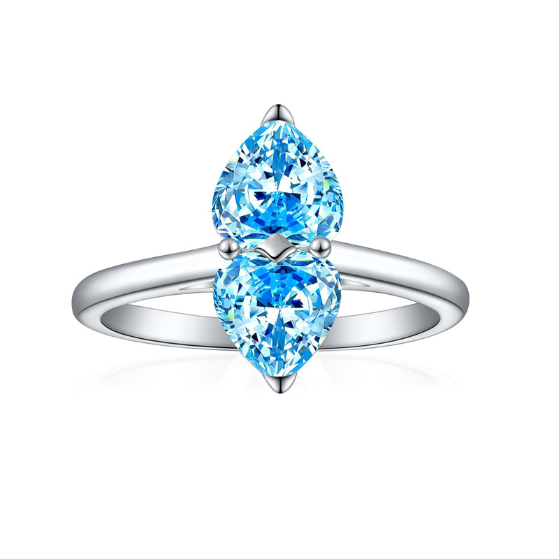 1ct Double Heart 925 Silver Ring - Elegant Flame & Ice-Cut Gemstone Band for Women