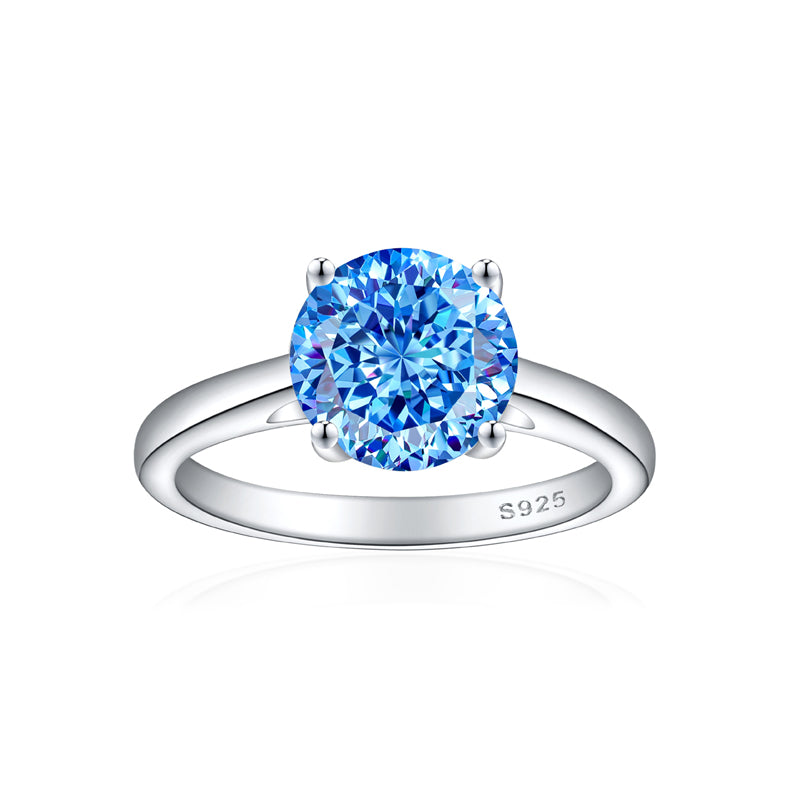 S925 Sterling Silver 2ct Round 100-Facet Flame Cut Ring - 8×8mm Floral Inspired Colored Gemstone Jewelry