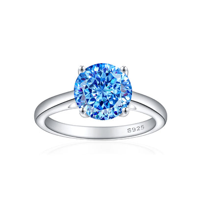 S925 Sterling Silver 2ct Round 100-Facet Flame Cut Ring - 8×8mm Floral Inspired Colored Gemstone Jewelry