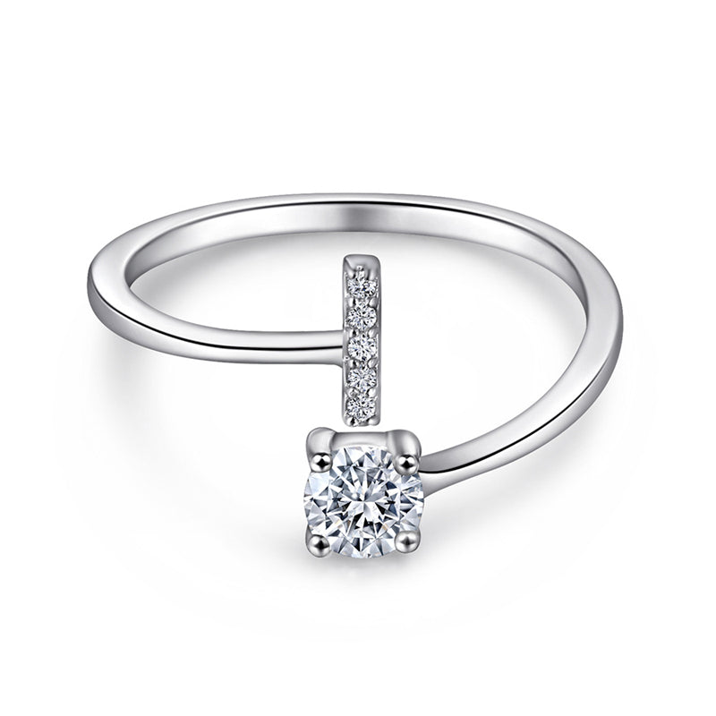 Personalized Initial 925 Silver Ring - Adjustable Alphabet Letter Band with Zirconia