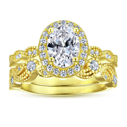 S925 Sterling Silver Vintage Floral Engagement Set - European-Inspired Wedding Jewelry